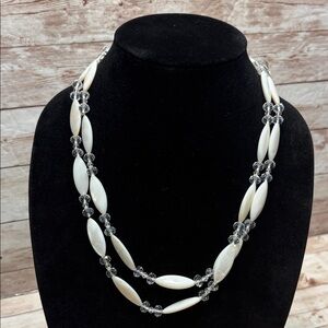 Mother of Pearl and clear White Beaded I Necklace